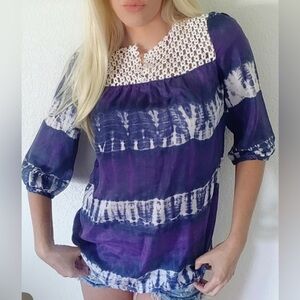 Calypso St Barth for Target Purple & Cream Women's 100% silk 3/4 length sleeves